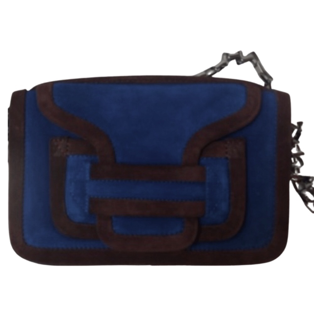 Pierre Hardy Clutch Handbag Shoulder Bag in Blue and Brown Suede